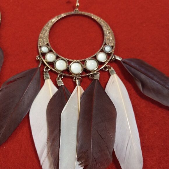 Feather Hoop Gold tone metal Earrings - Picture 3 of 6